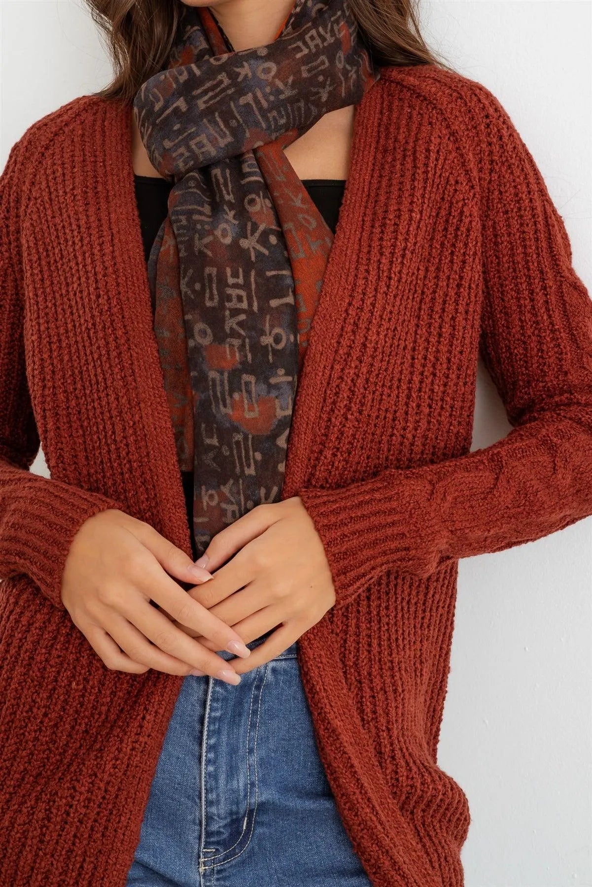 Orange Hangul Design Korean Languages Wrap Long Shawl Scarf