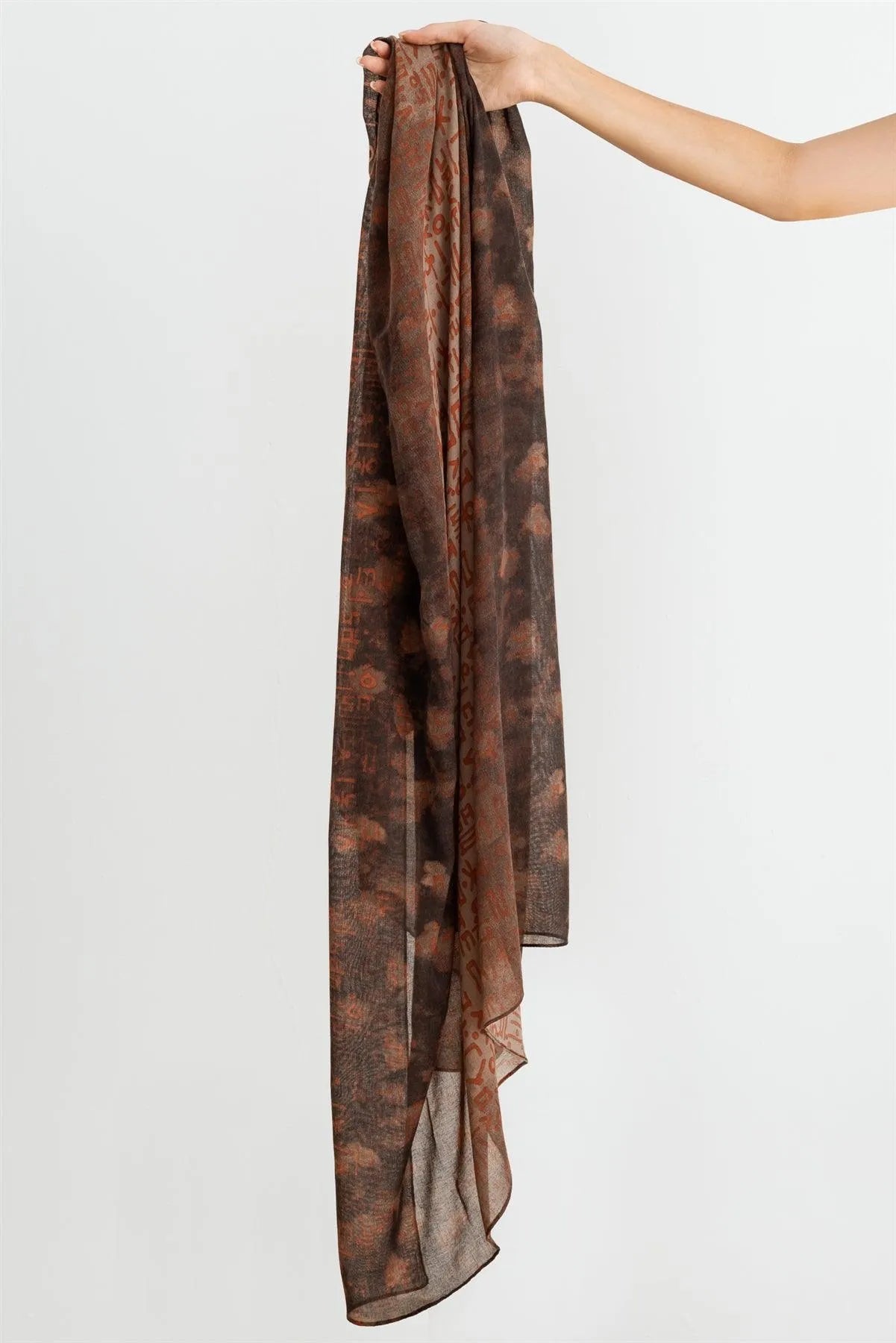 Brown Hangul Design Korean Languages Wrap Long Shawl Scarf