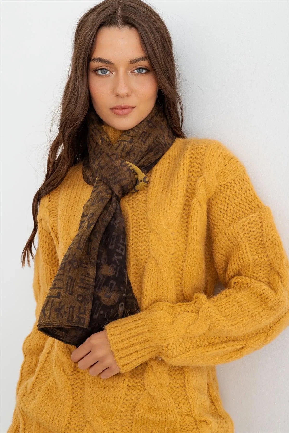 Yellow Hangul Design Korean Wrap Long Shawl Scarf