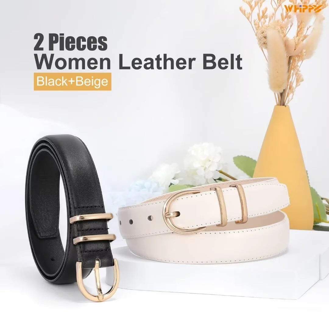 Women Leather Belts Ladies Dresses plus Size Belt for Jeans 2 Pack