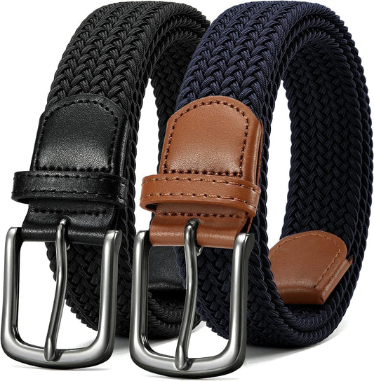 Mens Belts Womens Belts 2 Pack, Stretch Belts Elastic Braided Belts for Casual 1 3/8" (35Mm)