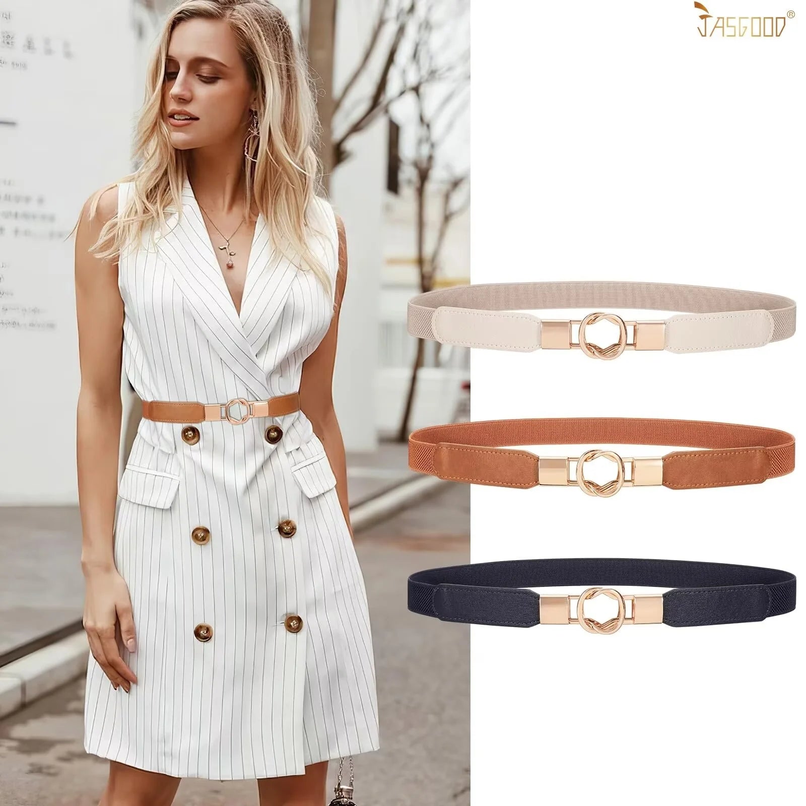 Women Skinny Elastic Belts for Dresses Pants Retro Ladies Belts