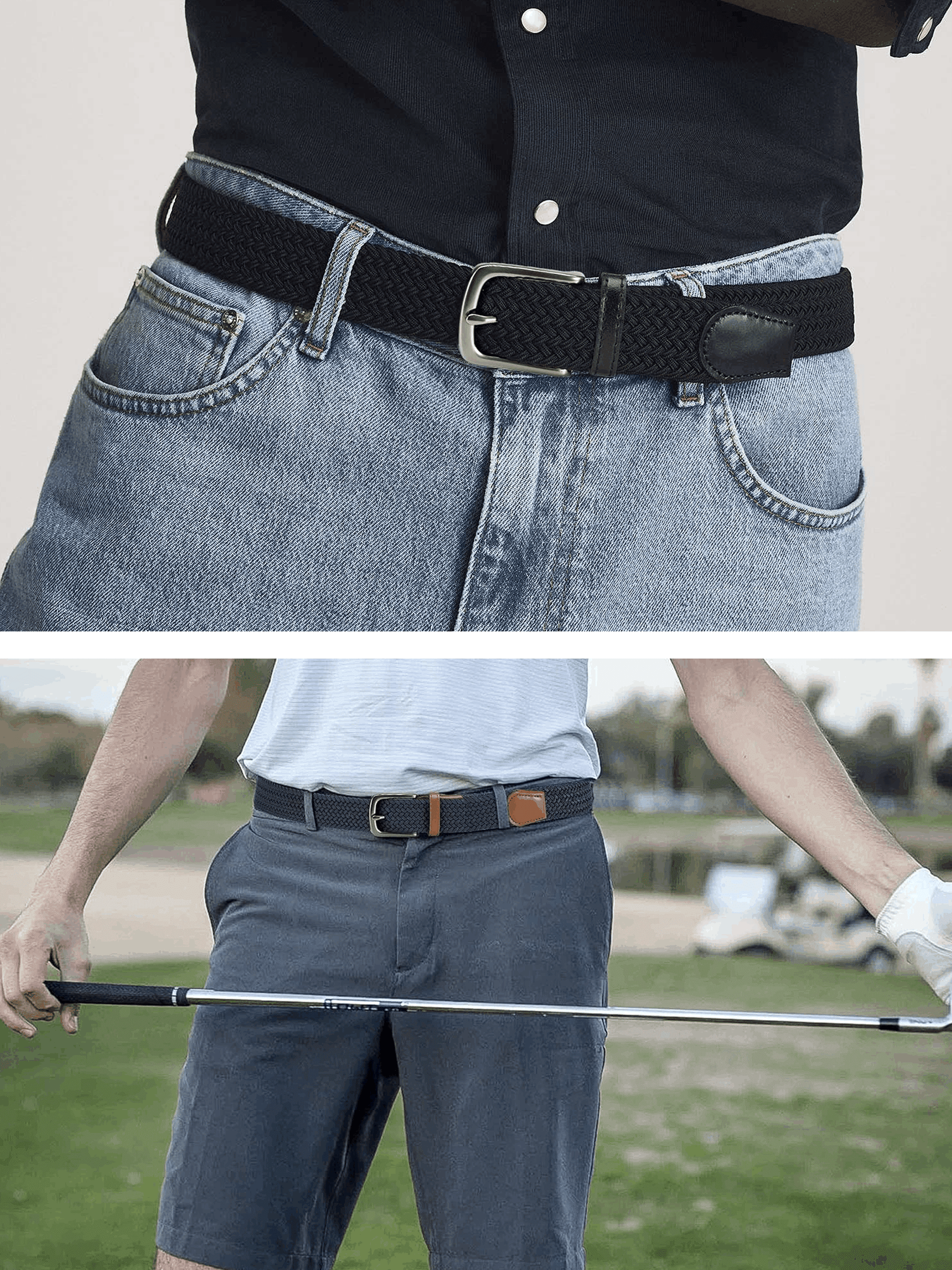 Mens Belts Womens Belts 2 Pack, Stretch Belts Elastic Braided Belts for Casual 1 3/8" (35Mm)