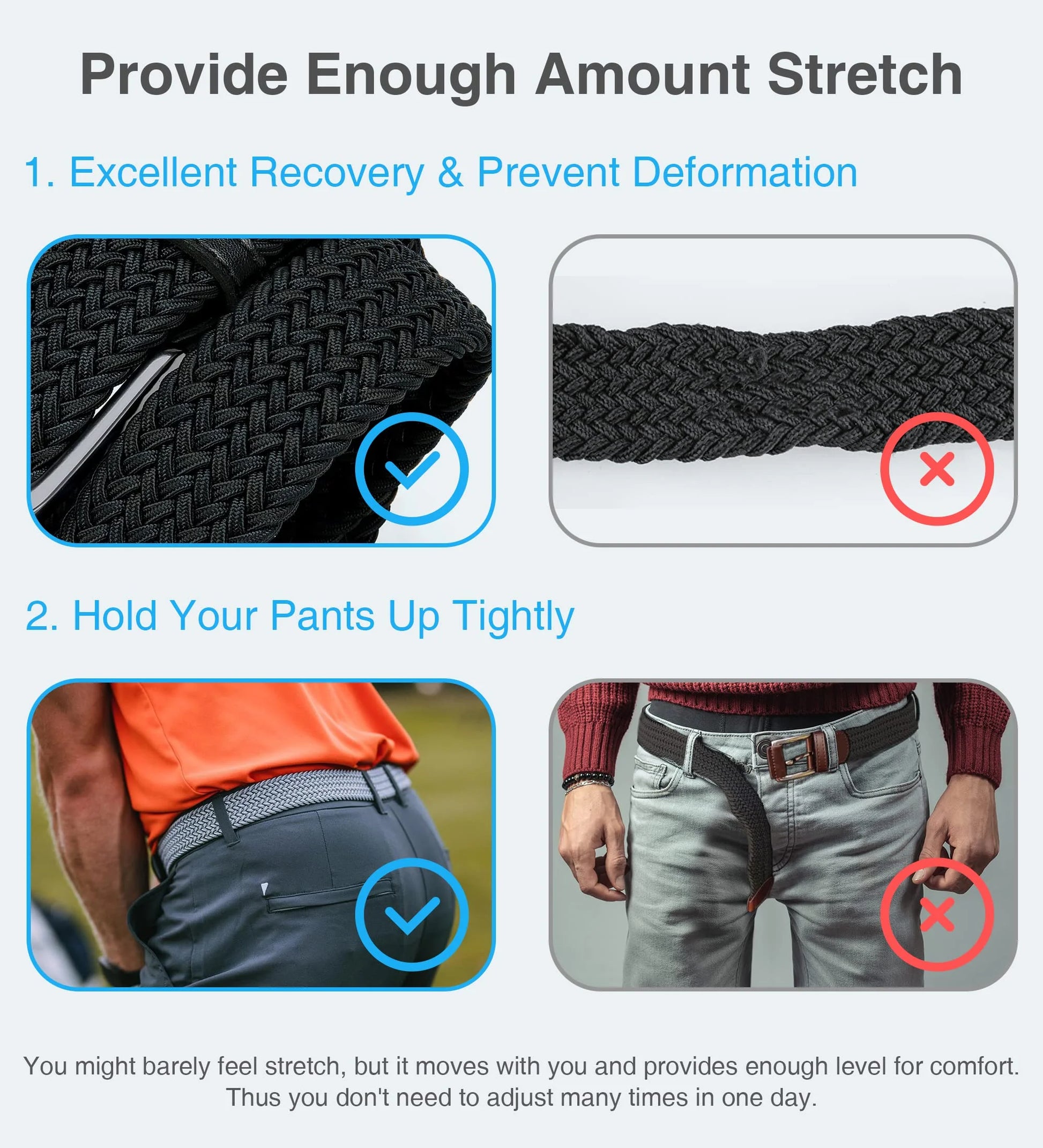 Mens Belts Womens Belts 2 Pack, Stretch Belts Elastic Braided Belts for Casual 1 3/8" (35Mm)