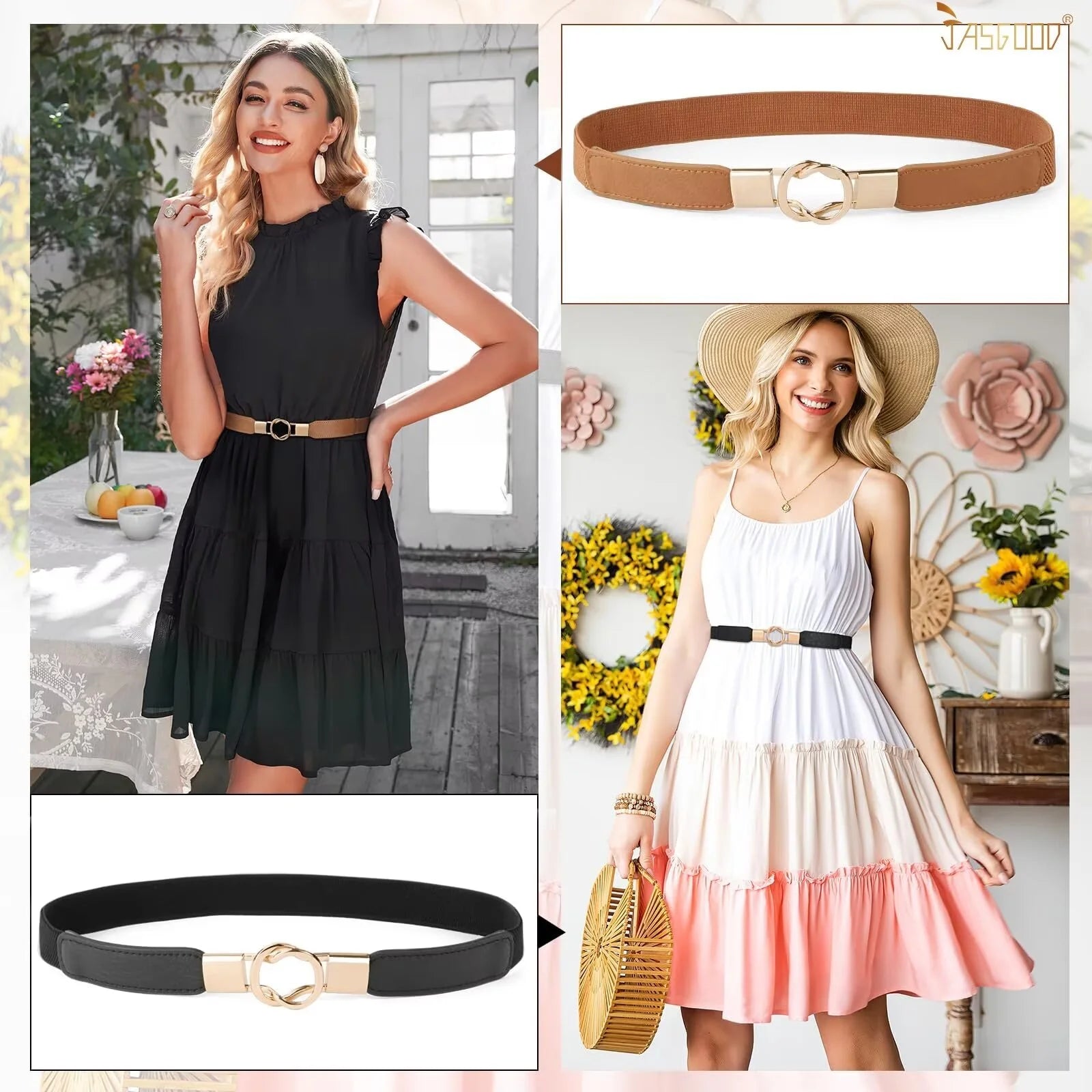 Women Skinny Elastic Belts for Dresses Pants Retro Ladies Belts