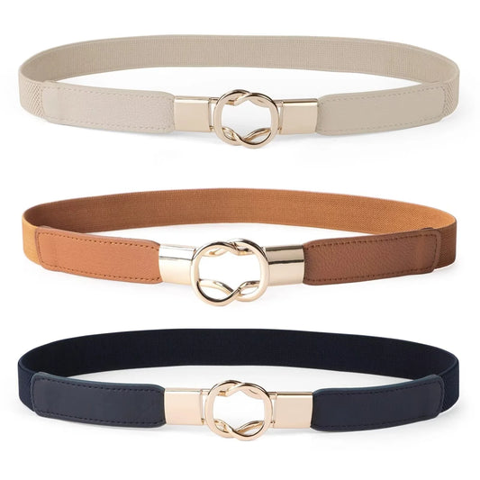 Women Skinny Elastic Belts for Dresses Pants Retro Ladies Belts